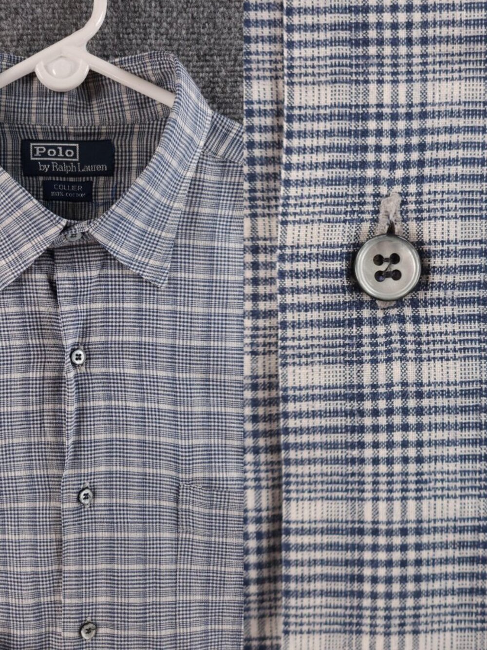 Ralph Lauren Point 16.5 Check Cotton Blue Long Sleeve Mens Pocket Shirt Adult